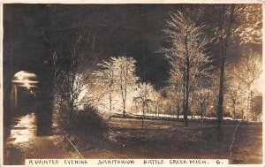 J47/ Battle Creek Michigan RPPC Postcard c1910 Winter Night Evening 196