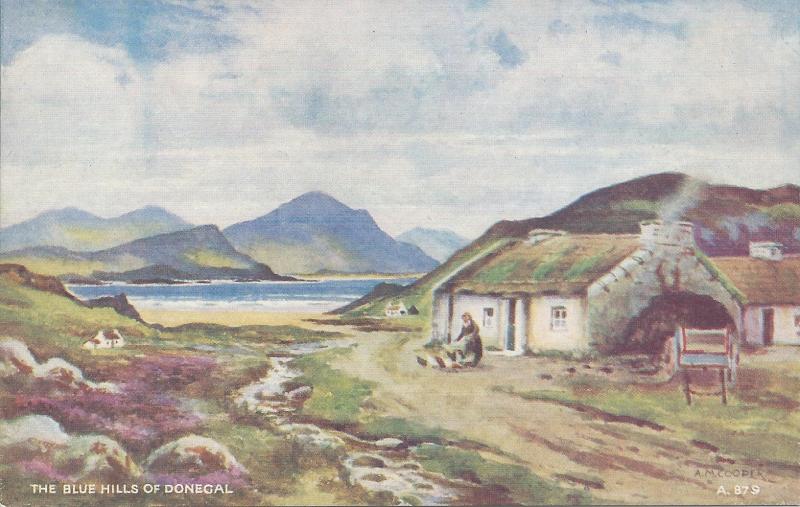 The Blue Hills of Donegal, Ireland, Early Artist Signed Postcard, Unused