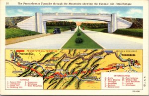 Linen PC Pennsylvania Turnpike through Mountains showing Tunnels Interchanges