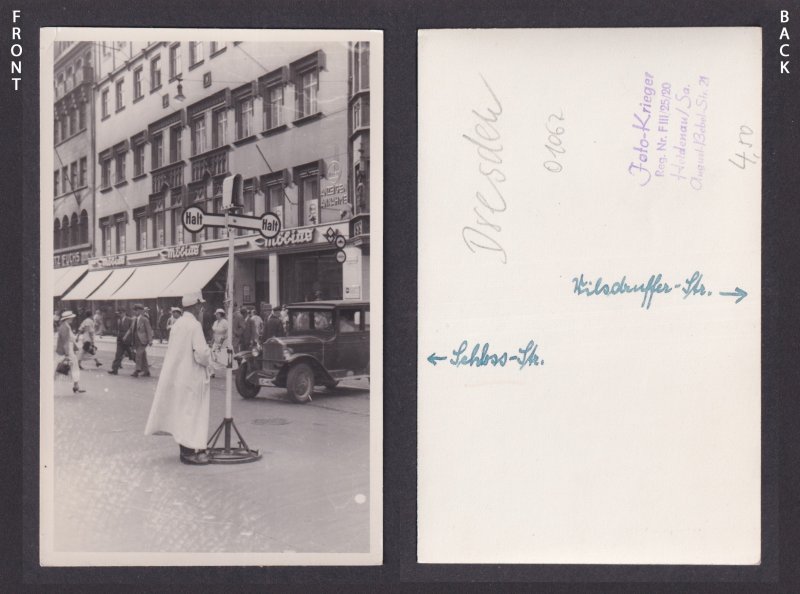 Vintage Postcard Germany RPPC Traffic controller on Street Dresden