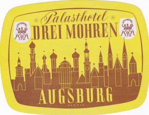 Germany Augsburg Palasthotel Drei Mohren Vintage Luggage Label sk3279