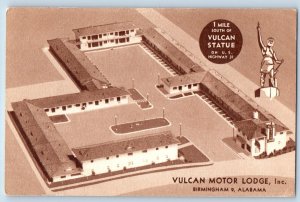 Birmingham Alabama AL Postcard Vulcan Motor Lodge Inc Aerial View Building 1940