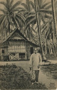 PC CPA SINGAPORE, MALAY DWELLING HOUSE, Vintage Postcard (b18721)