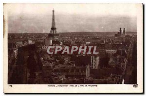 Old Postcard Paris Panorama taken from The Arc de Triomphe Eiffel Tower