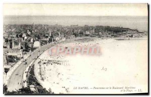 Old Postcard Le Havre Panorama Boulevard Maritime and the beach