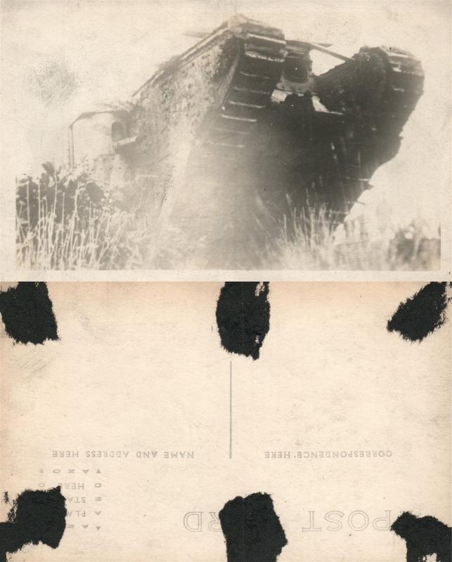 WWI TANK IN ACTION REAL PHOTO POSTCARD ANTIQUE RPPC