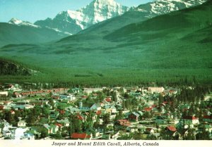 VINTAGE CONTINENTAL POSTCARD JASPER & MOUNT EDITH CAVELL ALBERTA CANADA