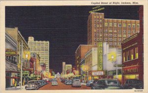 Mississippi Jackson Capitol Street At Night Curteich