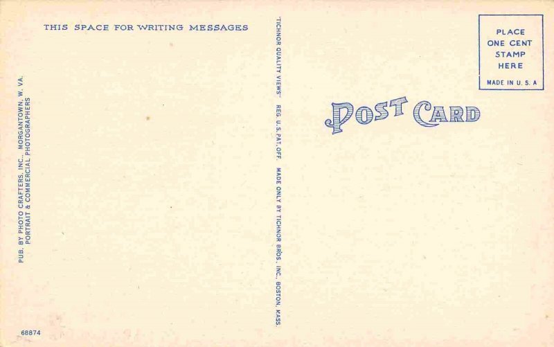 Greetings From University of West Virginia Morgantown WV 1940s linen postcard
