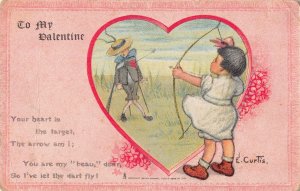 a/s Curtis Girl with bow Vintage valentine postcard 26val06