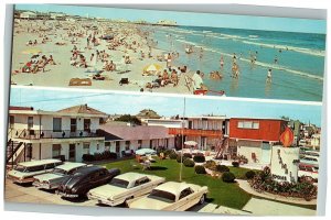 1963 The Flame Inn North Wildwood NJ Postcard Split View Beach Scene Cars pc7 