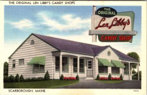 Scarborough, ME Maine  LEN LIBBY'S CANDY SHOP  Roadside  ca1940's Linen Postcard