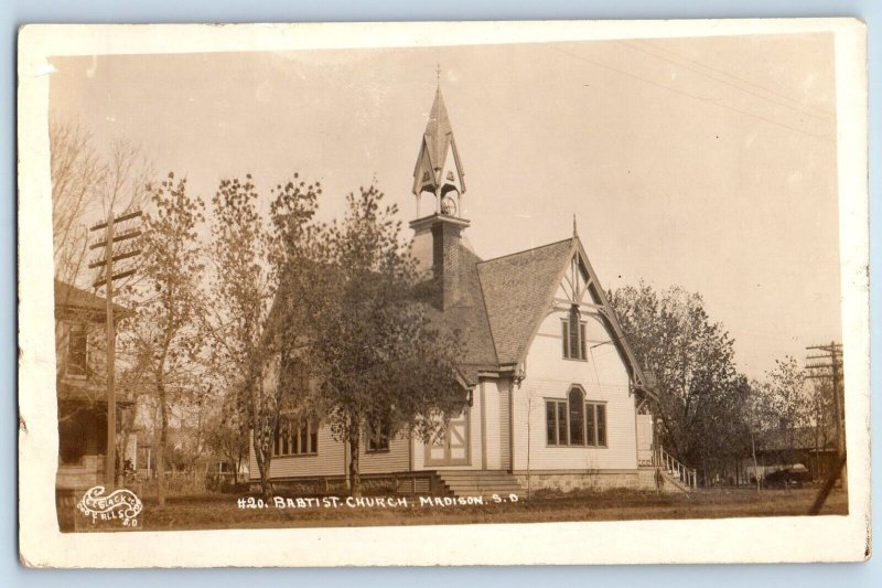 Madison South Dakota SD Postcard RPPC Photo Baptist Church 1915 Antique Posted