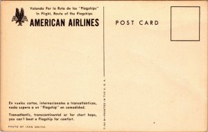1950s Vintage AMERICAN AIRLINES Postcard Airplane Flagship in Flight Ivan Dmitri