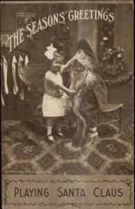 Christmas Brother & Sister Play as Santa Claus c1910 Postcard