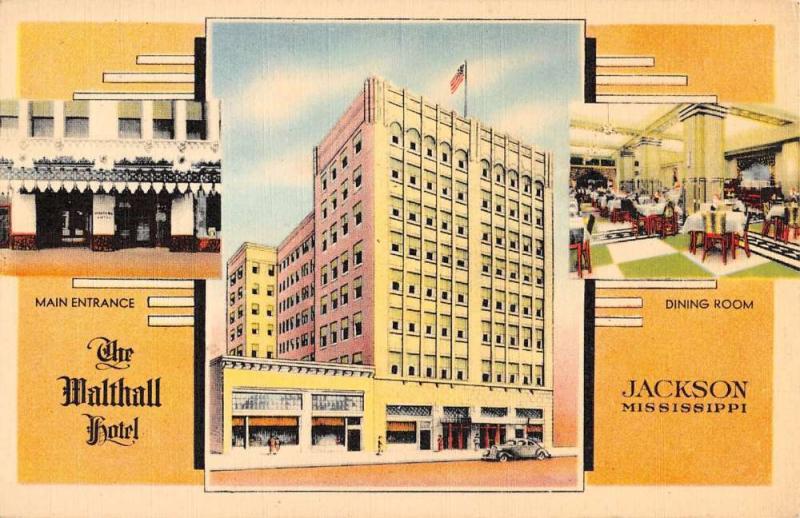 Jackson Mississippi Malthall Hotel Multiview Linen Antique Postcard K13407