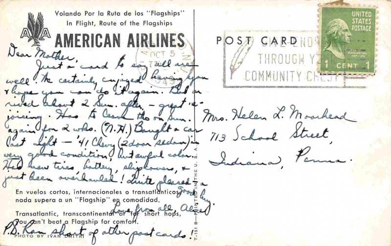 American Airlines Flagship Plane in Flight 1949 postcard