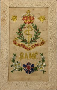 In Arduis Fidelis Royal Army Medical Corps Embroidered Silk WWI Vintage Postcard