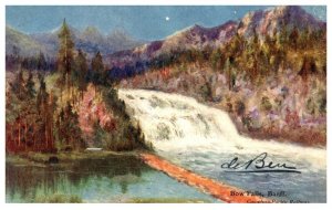 Baniff Bow Falls signed de Beu  Canadian Pacific railways