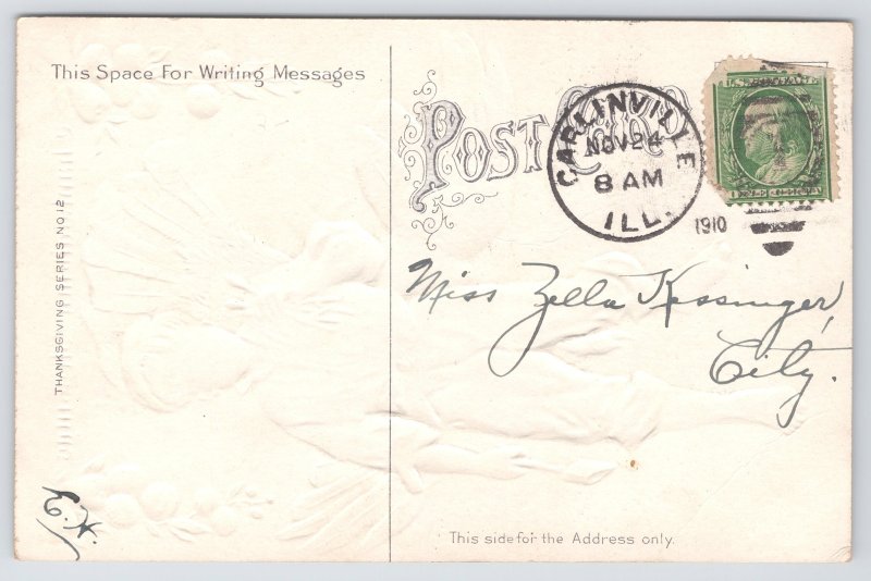 Holiday~Thanksgiving~Boy with Ax Brings Home Dead Turkey~c1910 Postcard