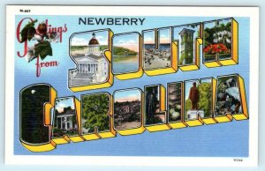 Large Letter Linen NEWBERRY, SOUTH CAROLINA SC ca 1940s Asheville Postcard