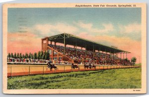 Springfield Illinois~State Fair Grounds~Amphitheatre~Horse Race~Linen Postcard