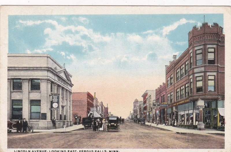 Minnesota Fergus Falls Lincoln Avenue Looking East Curteich sk7344