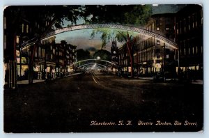 Manchester New Hampshire Postcard Electric Arches Elm Street Road c1911 Vintage