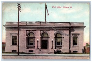 Ottawa Illinois IL Postcard Post Office Building Scene Street 1909 Antique