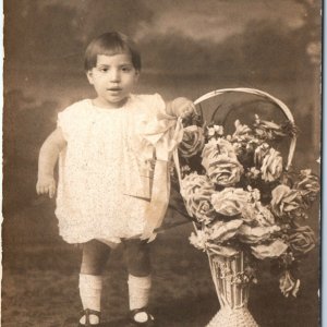 c1910s New York City Weird Baby Boy RPPC Odd Real Photo M Ficalora w/ Phone A124