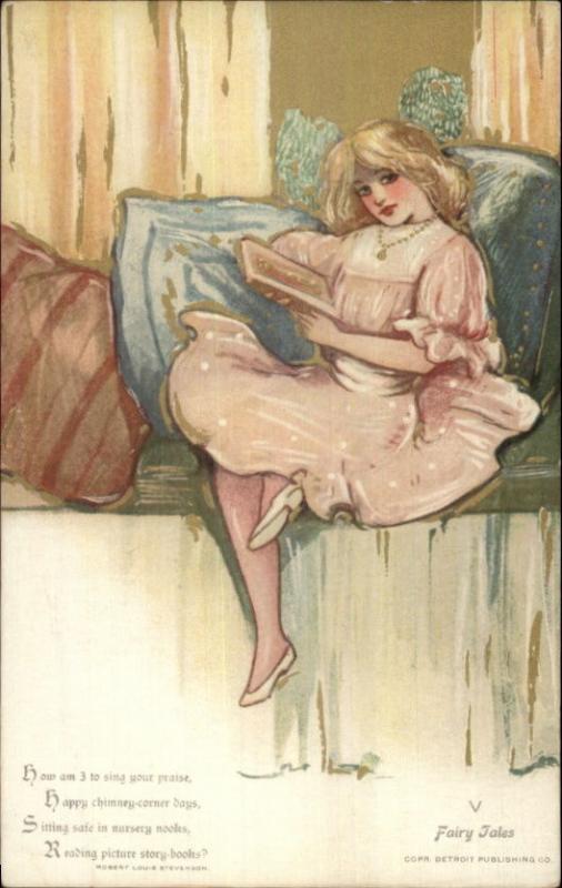 Schmucker Fairy Tales Girl Reading Detroit Publishing Postcard gfz LS19