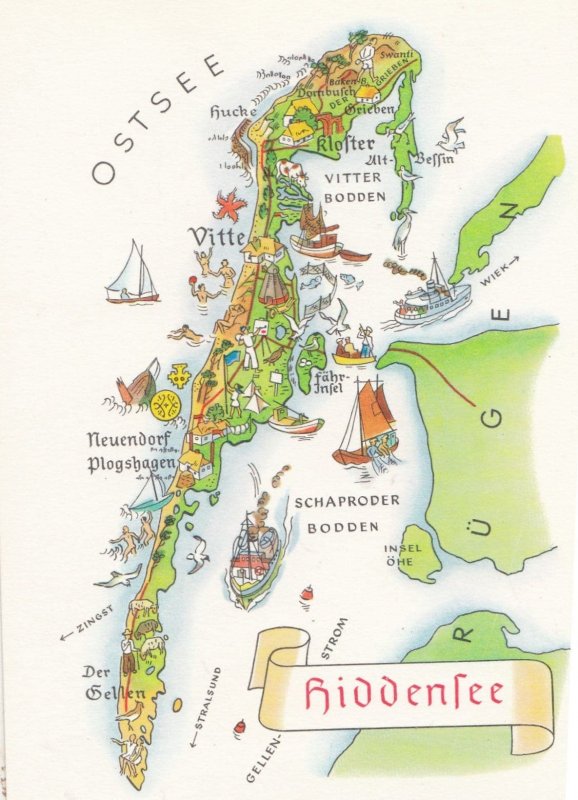 Hiddensee Baltic Sea Germany Germany Karte Boat Map Postcard