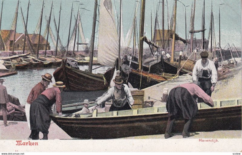 MARKEN, North Holland, Netherlands, 1900-10s; Havendijk, Repairing a row boat