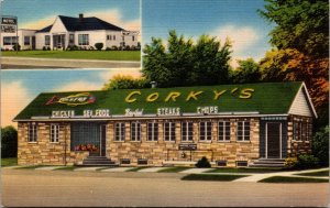 Linen Postcard Corky's Restaurant and Motel in Huron, Ohio~137823