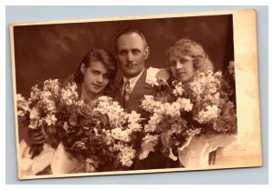 Vintage 1929 RPPC Postcard - Portrait of a Beautiful Girls with Their Father