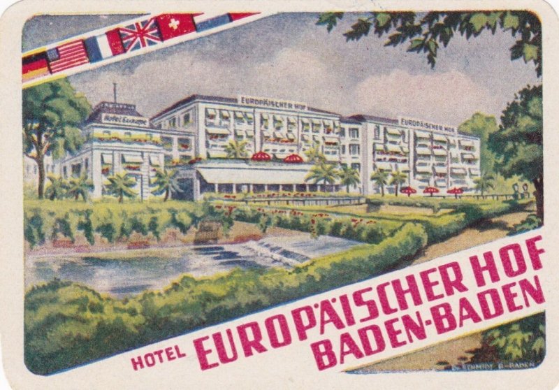 Germany Baden Baden Hotel Europaeischer Hof Vintage Luggage Label sk2187