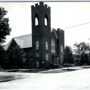 c1950s Monticello, IA RPPC St. Mathews Evangelical Lutheran Church Tower PC A109