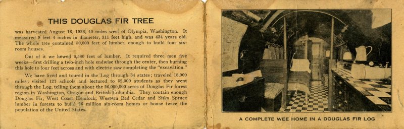 WA - The One-Log Cabin. Adv for N.E. Retail Lumberman's Assn FOLD-OUT, very...