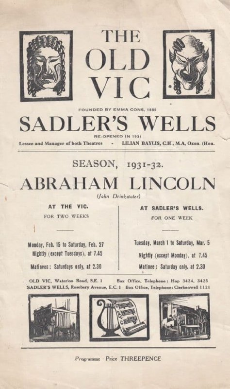 Abraham Lincoln The Old Vic Drama Antique London Theatre Programme