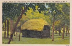 North Carolina Roanoke One Of The Thatched Roof Huts Reconstructed In Fort Ra...