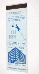 Hotel Moore Seattle Washington Swimming 20 Front Strike Matchbook Cover