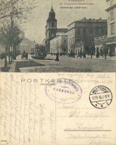 poland, WARSAW WARSZAWA, Ulica Krakowskie Przedmieście, Tram (1916) Postcard