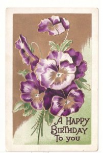 A Happy Birthday To You - Purple Flowers - Vintage Embossed Postcard