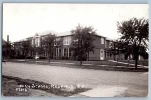 Redfield South Dakota Postcard RPPC Photo High School Building Dirt Road 1939