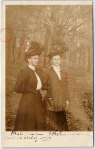 ID'd c1910s Beautiful Women Lady Woods RPPC Hats Real Photo Ethel C Bingham A140