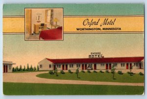 Worthington Minnesota Postcard Oxford Motel Exterior Building View c1957 Vintage