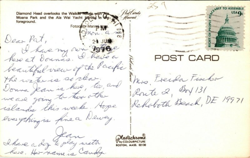 Honolulu, HI Hawaii, Waikiki Beach Diamond Head Postcard Posted 1976 