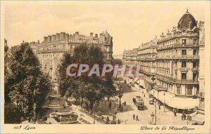 Old Postcard Lyon Square Tramway Republic