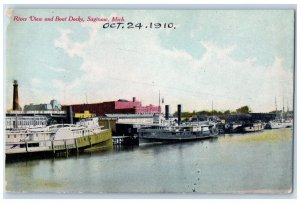 1910 River View Boat Docks Saginaw Michigan MI Vintage Antique Unposted Postcard 