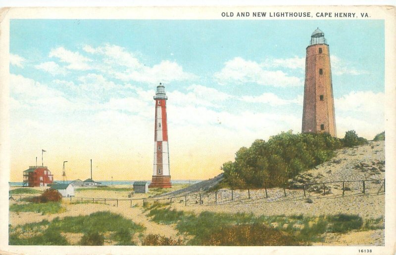 Cape Henry Virginia VA Old & New Lighthouse WB Postcard Unused 